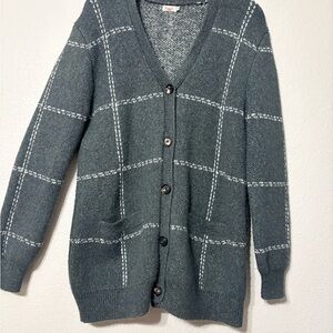 Faherty Charcoal Gray Windowpane Boyfriend Soft Chunky Heavyweight Cardigan. M
